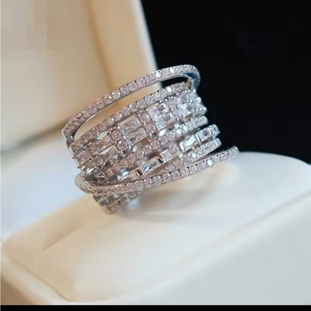 New Bling Cubic Zirconia Wedding Ring for Women Geometric Square